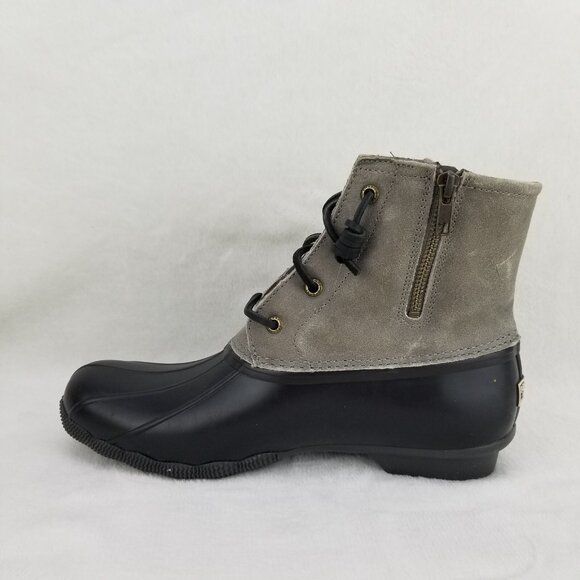 ✅Sperry Saltwater Black Grey Duck Leather Boots Women's 9.5 Winter Work Wear - Picture 9 of 12
